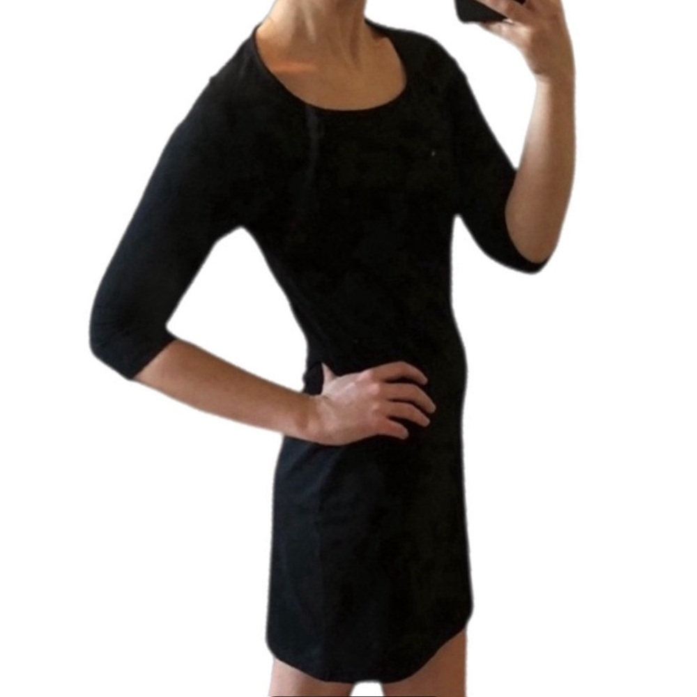 StyleMint Black Jersey Fitted 3/4 Sleeve Ballet Neck Mini Dress Small MK&A Olsen